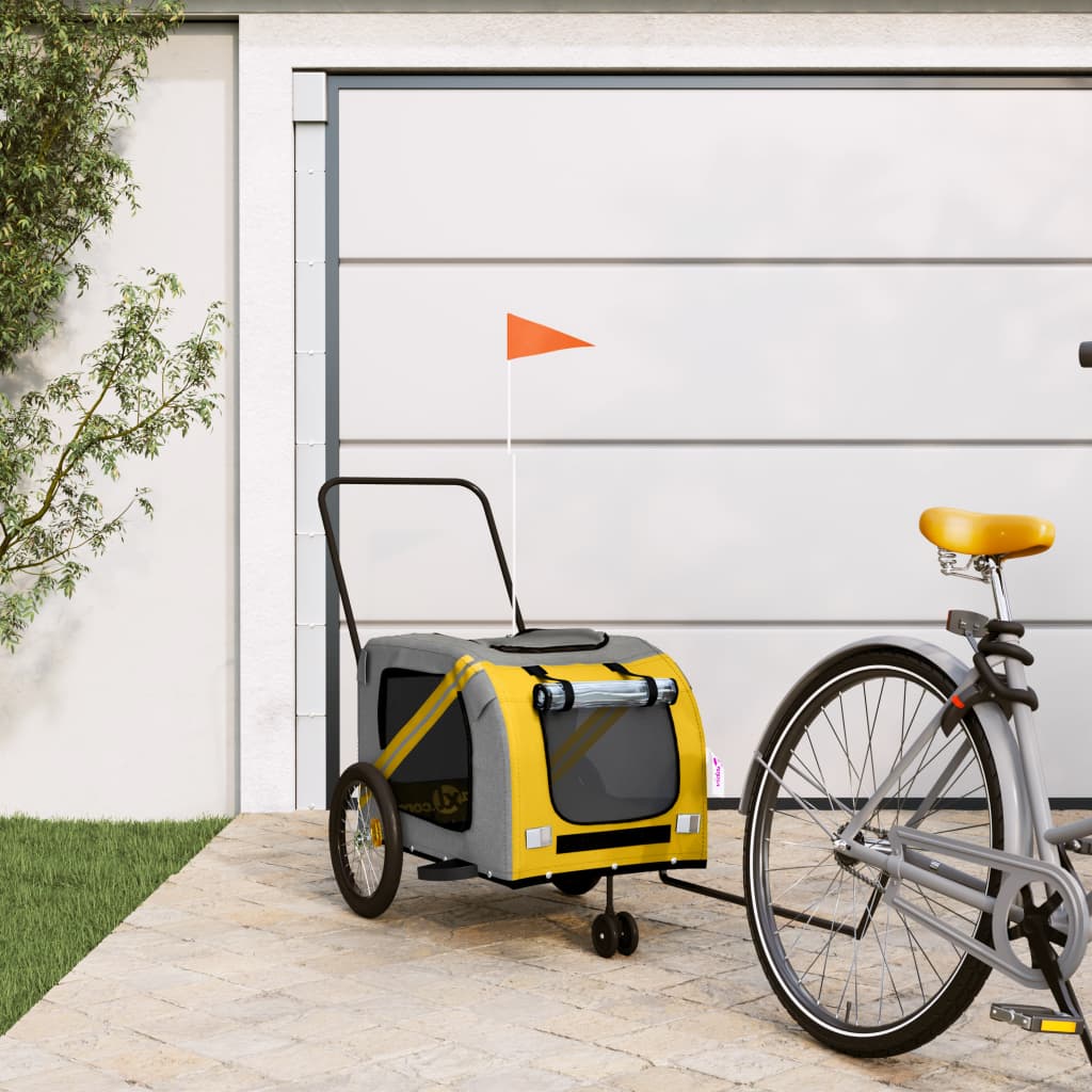 Pet Bike Trailer and Grey Oxford Fabric and Iron Depth 68 cm Yellow