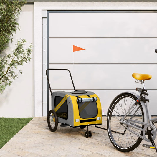 vidaXL Pet Bike Trailer Yellow and Grey Oxford Fabric and Iron 1