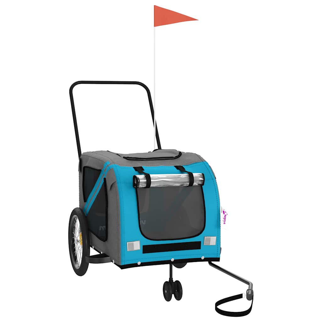 Pet Bike Trailer and Grey Oxford Fabric and Iron Depth 68 cm Blue