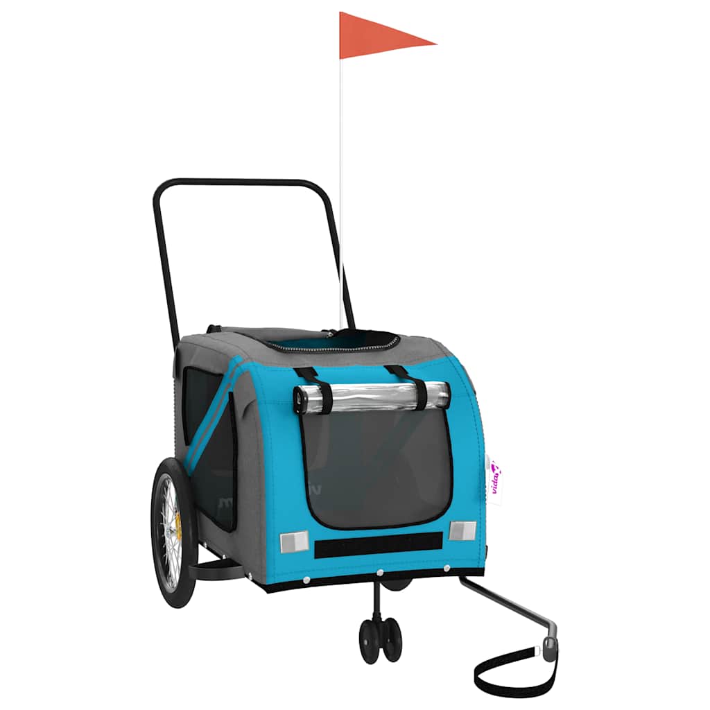 Pet Bike Trailer and Grey Oxford Fabric and Iron Depth 68 cm Blue