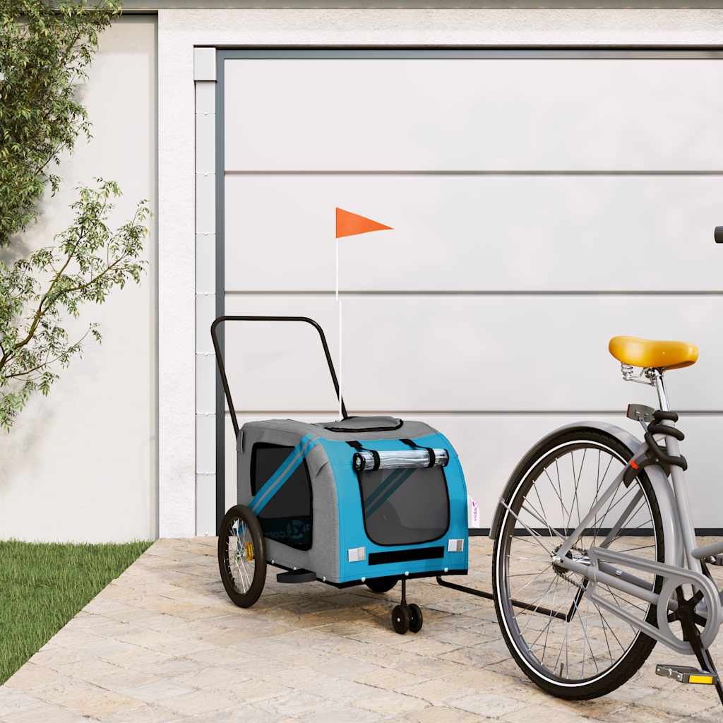 Pet Bike Trailer and Grey Oxford Fabric and Iron Depth 68 cm Blue