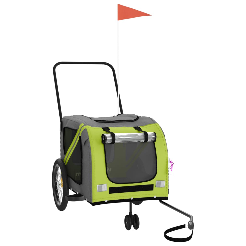 vidaXL Pet Bike Trailer Green and Grey Oxford Fabric and Iron 2