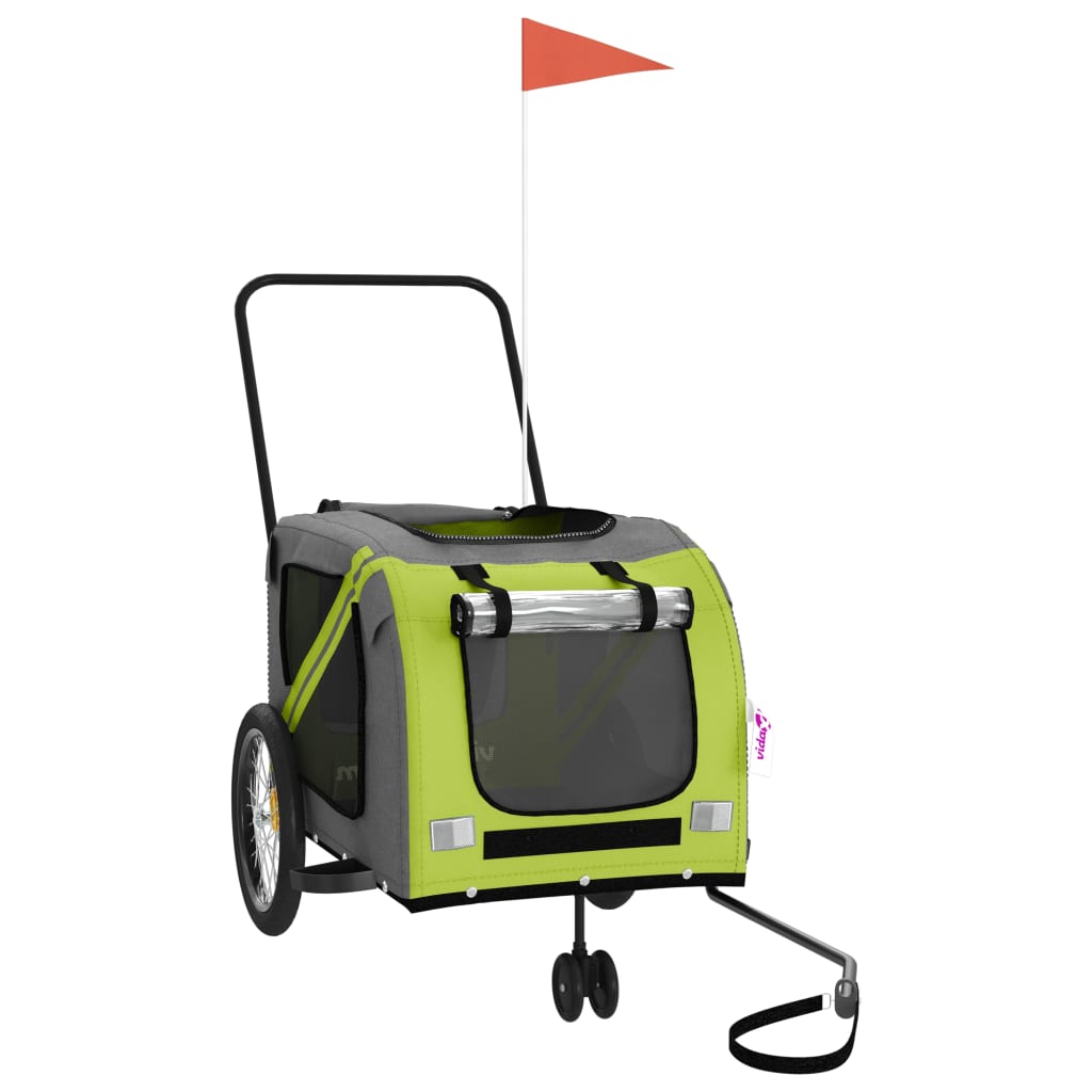 vidaXL Pet Bike Trailer Green and Grey Oxford Fabric and Iron 3