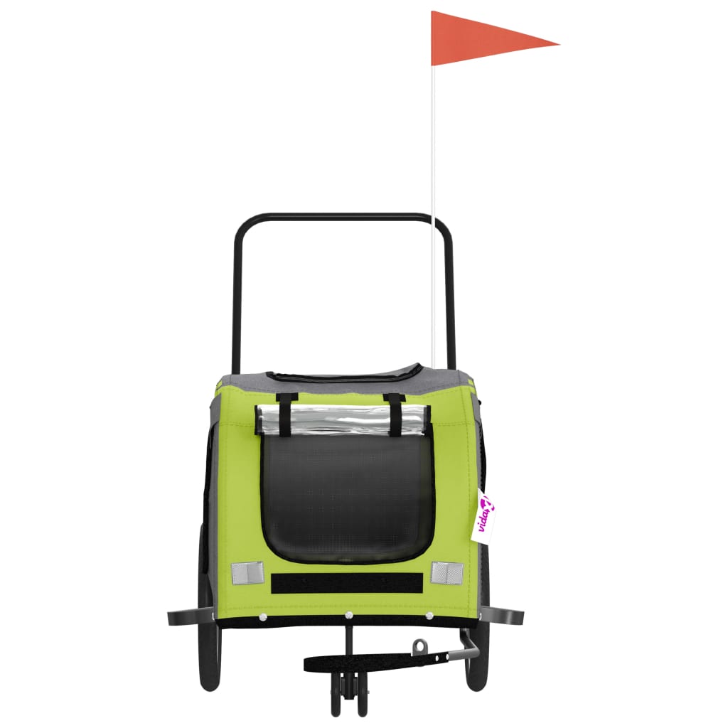 vidaXL Pet Bike Trailer Green and Grey Oxford Fabric and Iron 4