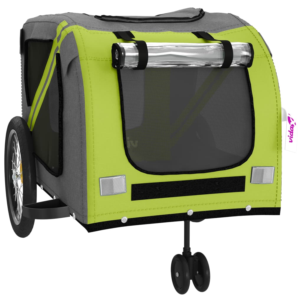 vidaXL Pet Bike Trailer Green and Grey Oxford Fabric and Iron 5
