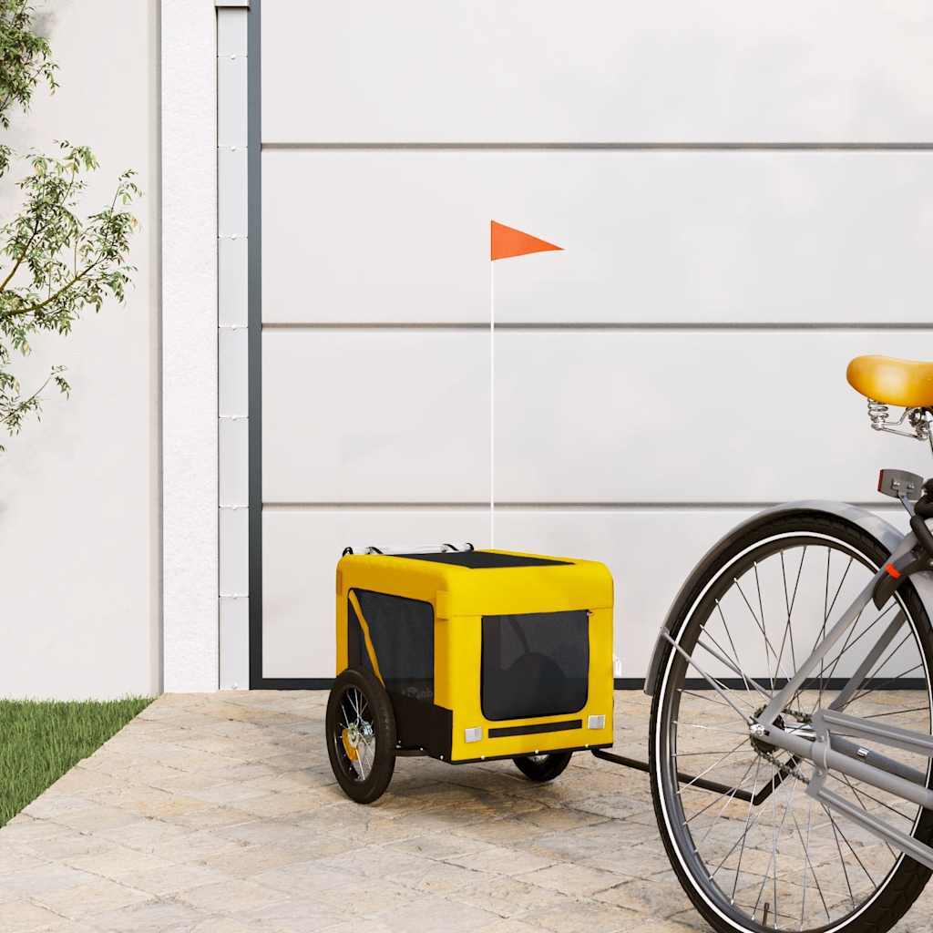 vidaXL Pet Bike Trailer | Yellow and Black | Oxford Fabric, Iron, PVC 1