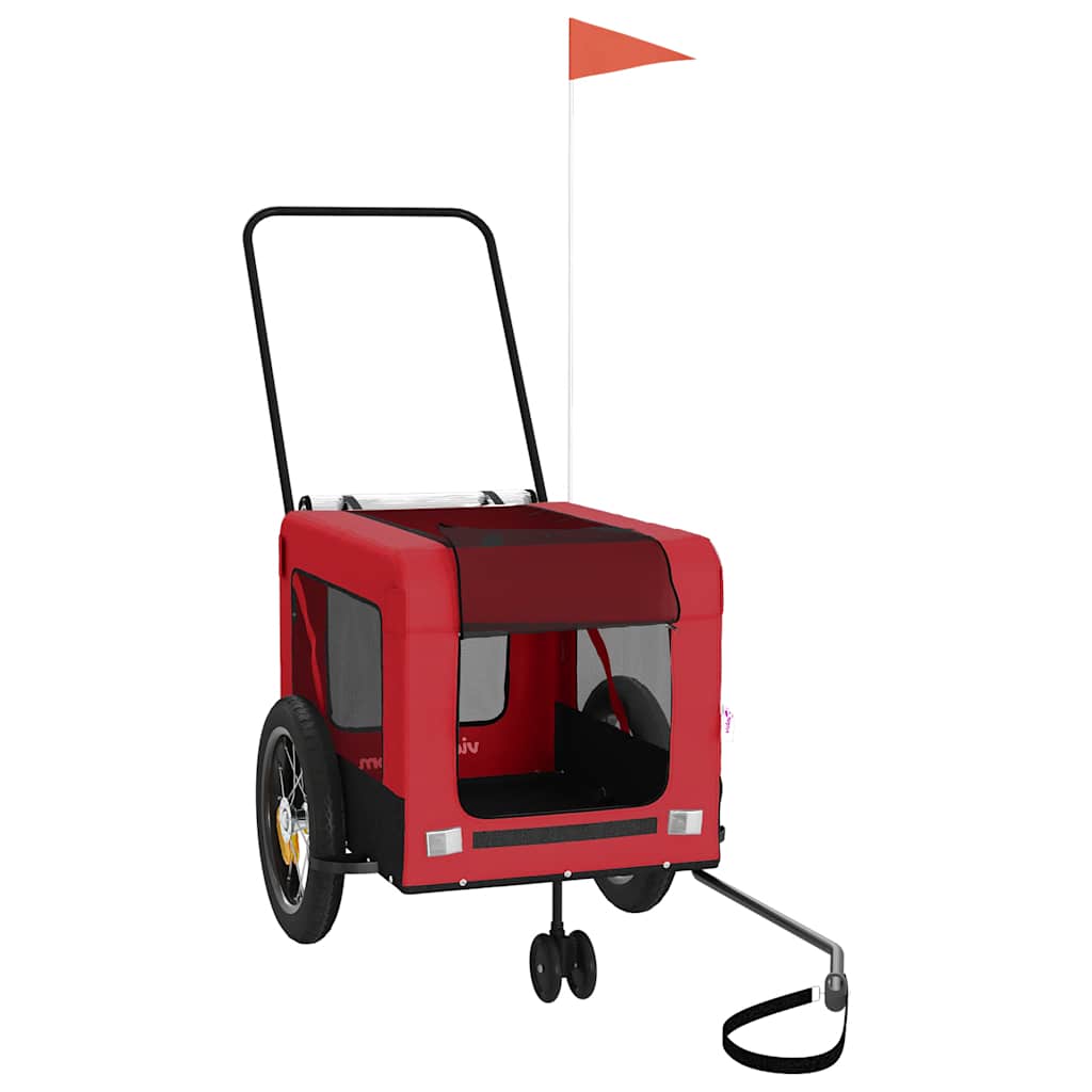 vidaXL Pet Bike Trailer Red and Black Oxford Fabric and Iron 2