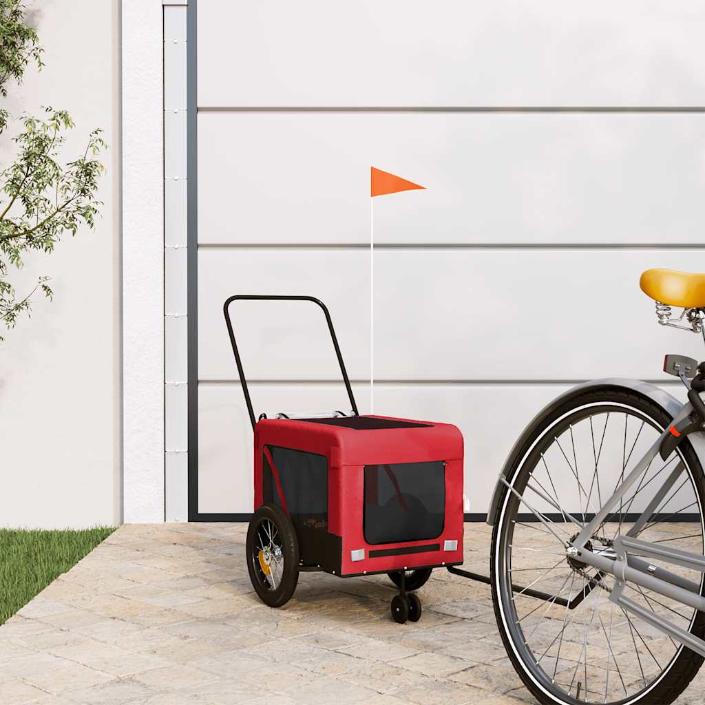 vidaXL Pet Bike Trailer Red and Black Oxford Fabric and Iron 1