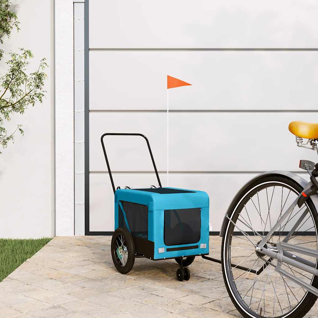 vidaXL Pet Bike Trailer Blue and Black Oxford Fabric and Iron 1