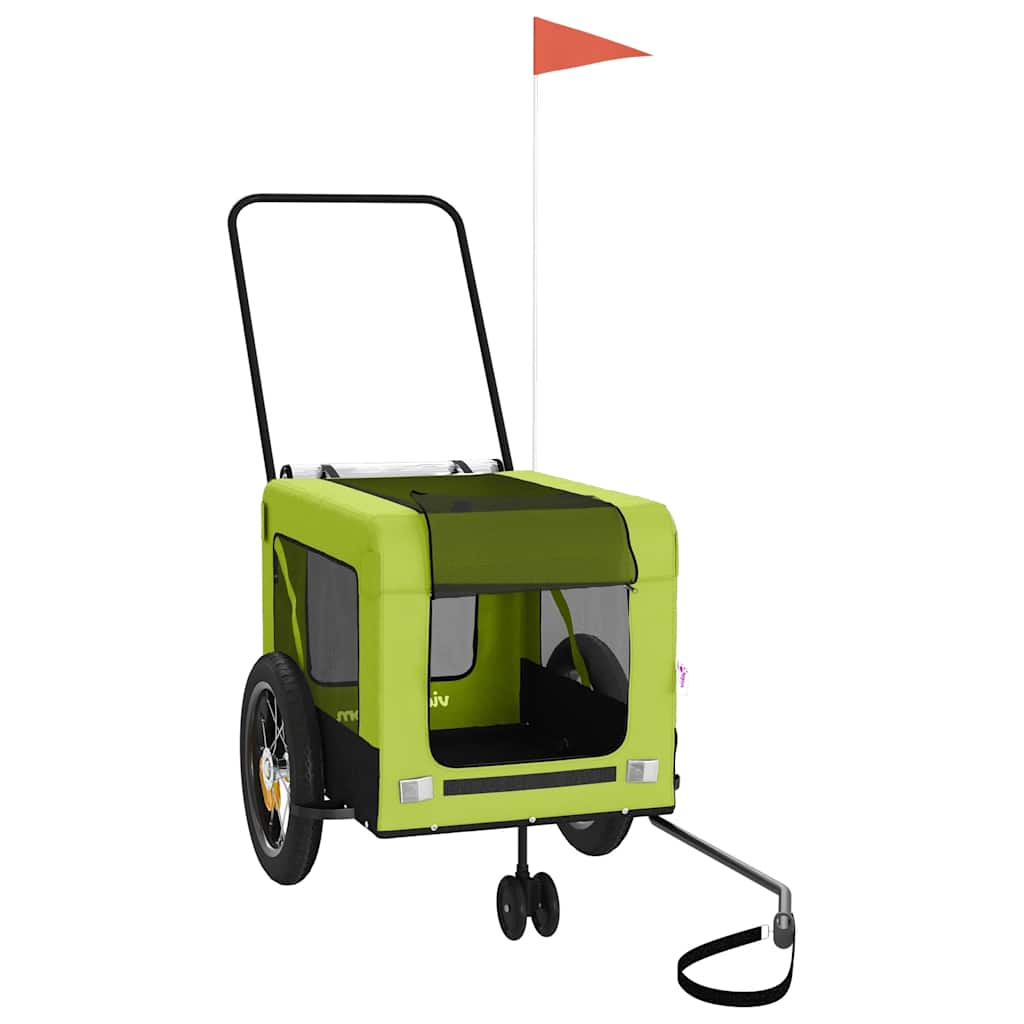vidaXL Pet Bike Trailer Green and Black Oxford Fabric and Iron 2