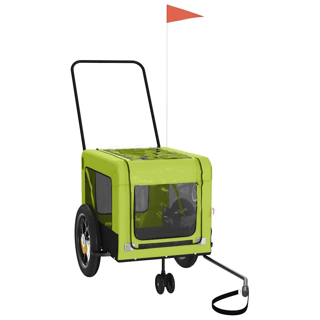 vidaXL Pet Bike Trailer Green and Black Oxford Fabric and Iron 3