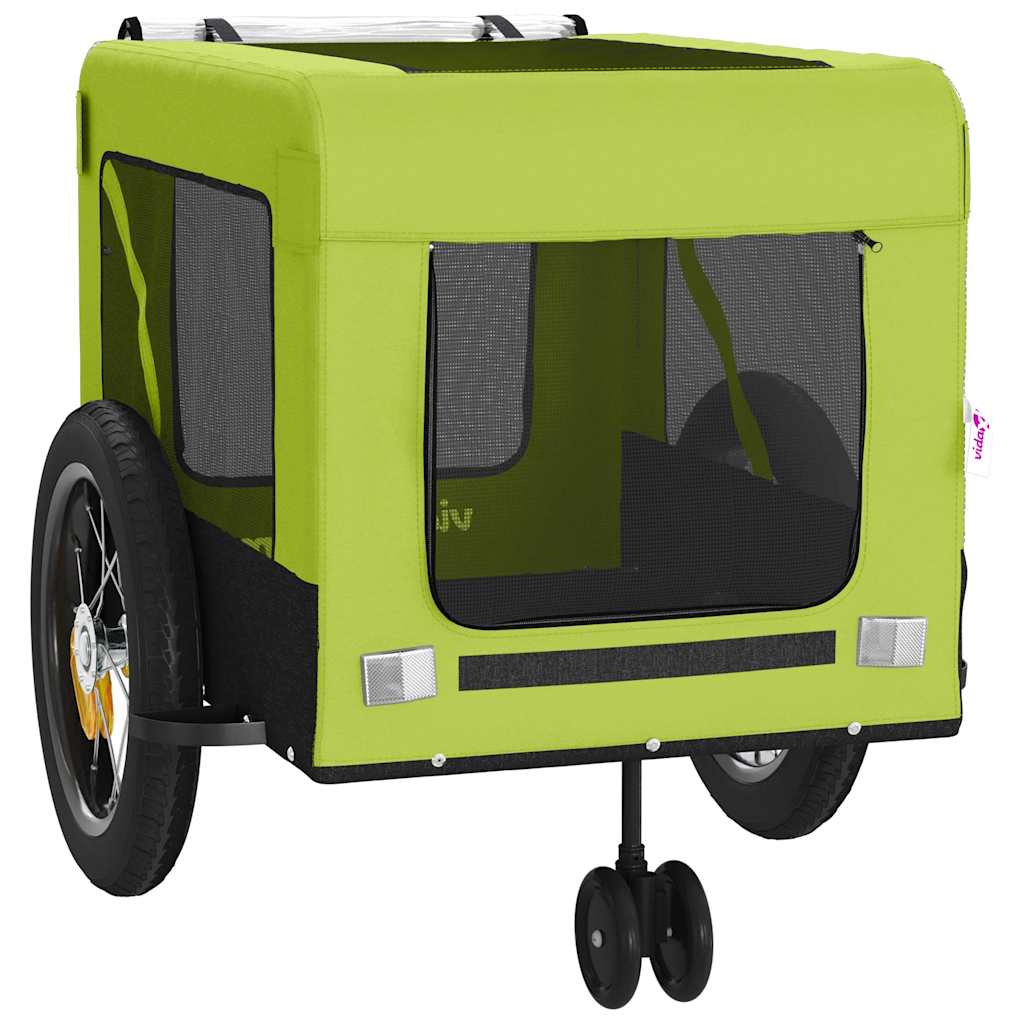 vidaXL Pet Bike Trailer Green and Black Oxford Fabric and Iron 6