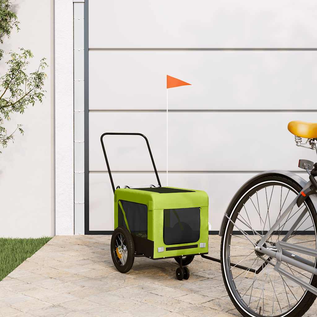 vidaXL Pet Bike Trailer Green and Black Oxford Fabric and Iron 1