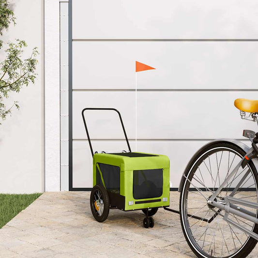vidaXL Pet Bike Trailer Green and Black Oxford Fabric and Iron 1
