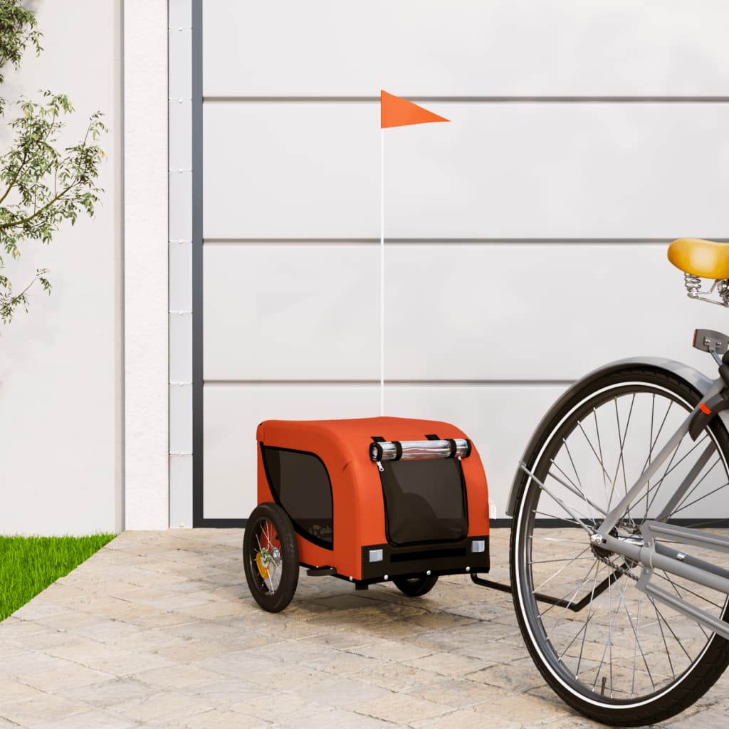 vidaXL Pet Bike Trailer Orange and Black Oxford Fabric and Iron 1