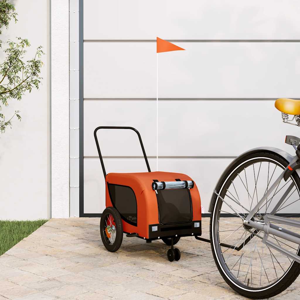 vidaXL Pet Bike Trailer Orange and Black Oxford Fabric and Iron 1