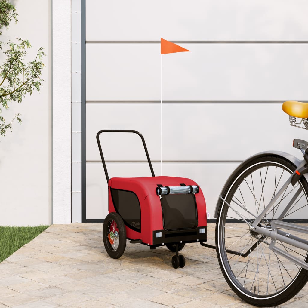 vidaXL Pet Bike Trailer Red and Black Oxford Fabric and Iron 1
