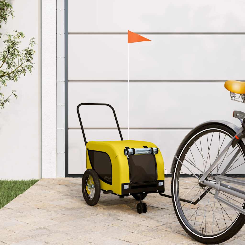vidaXL Pet Bike Trailer Yellow and Black Oxford Fabric and Iron 1