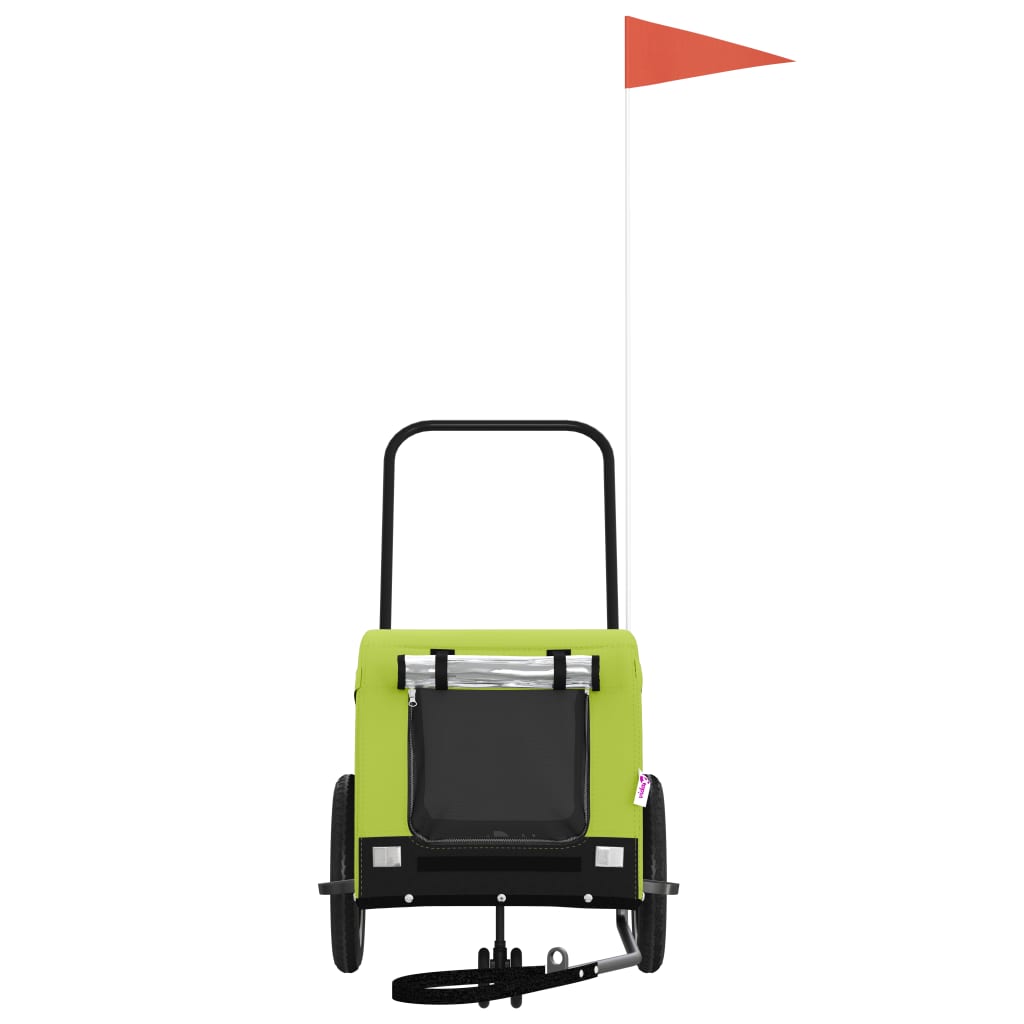 vidaXL Pet Bike Trailer Green and Black Oxford Fabric and Iron 3