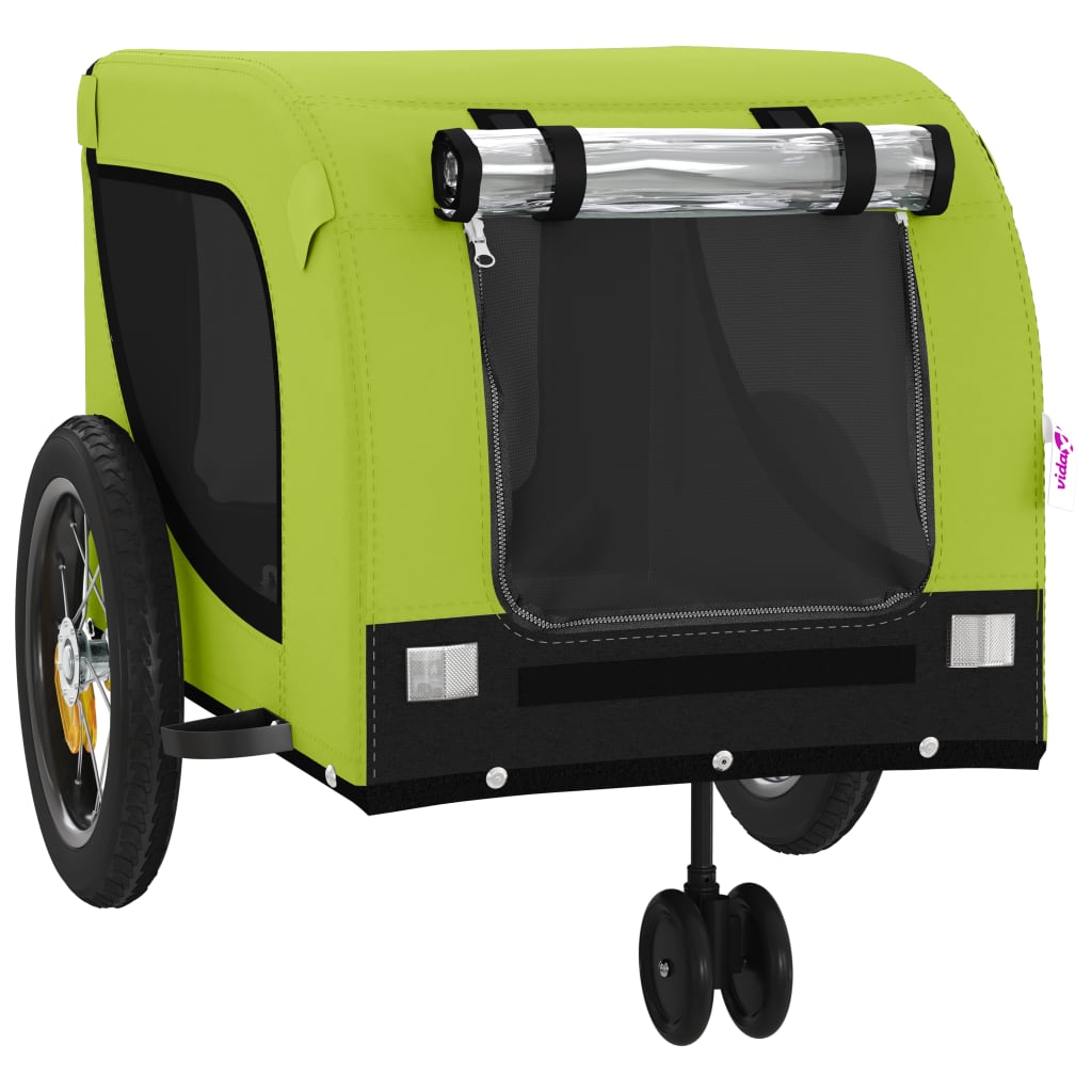 vidaXL Pet Bike Trailer Green and Black Oxford Fabric and Iron 4