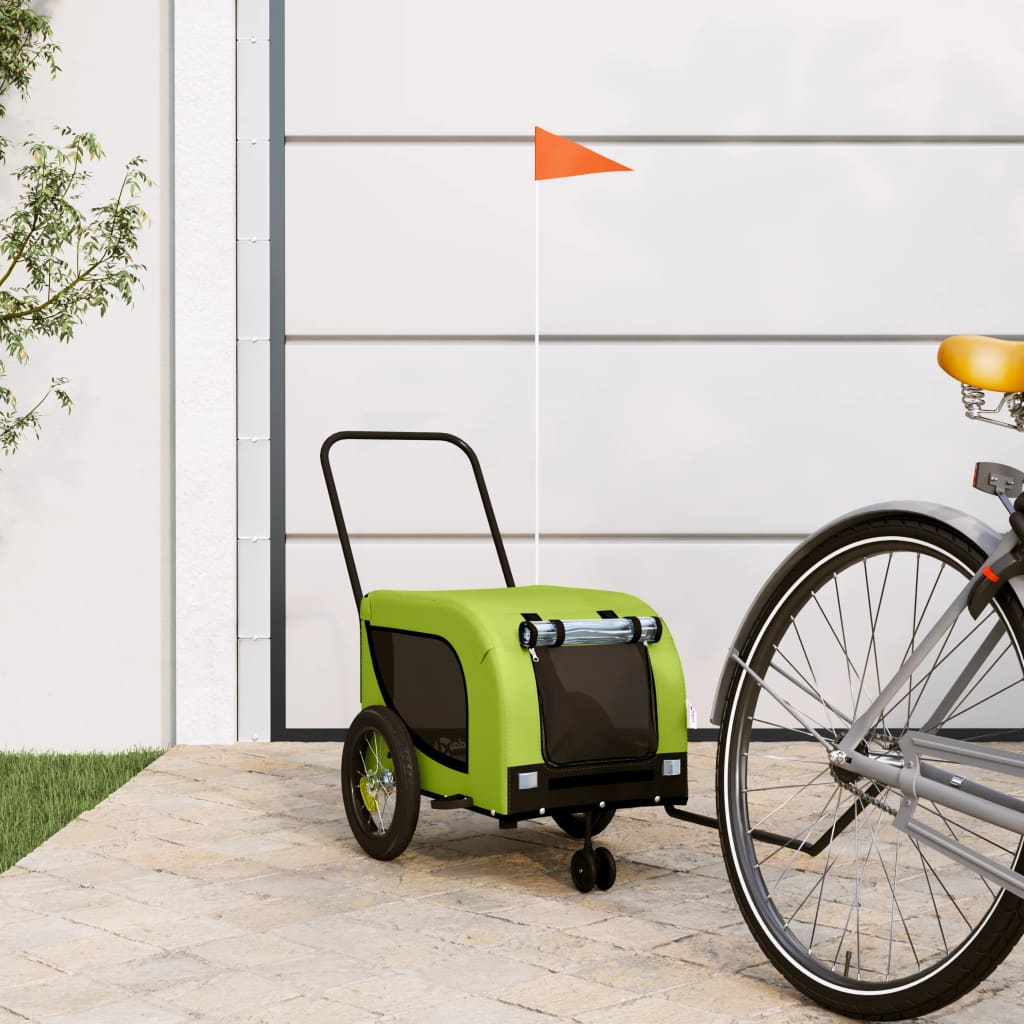 vidaXL Pet Bike Trailer Green and Black Oxford Fabric and Iron 1
