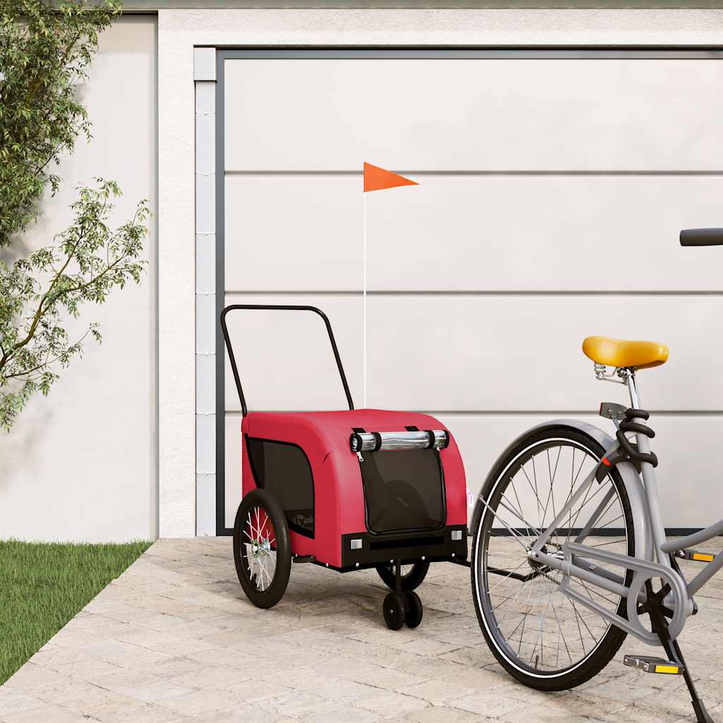 vidaXL Pet Bike Trailer | Red and black | Oxford fabric, iron, PVC | Medium 1