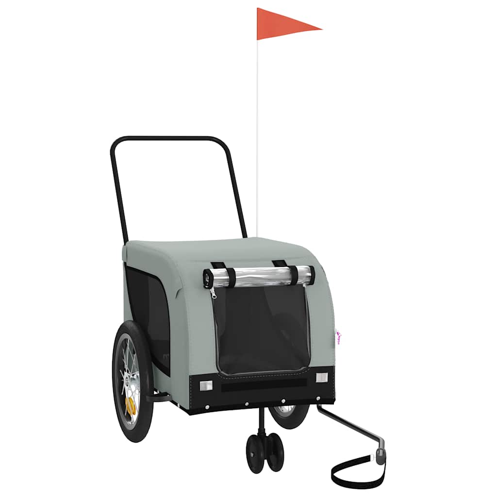 vidaXL Pet Bike Trailer Grey and Black Oxford Fabric and Iron 2