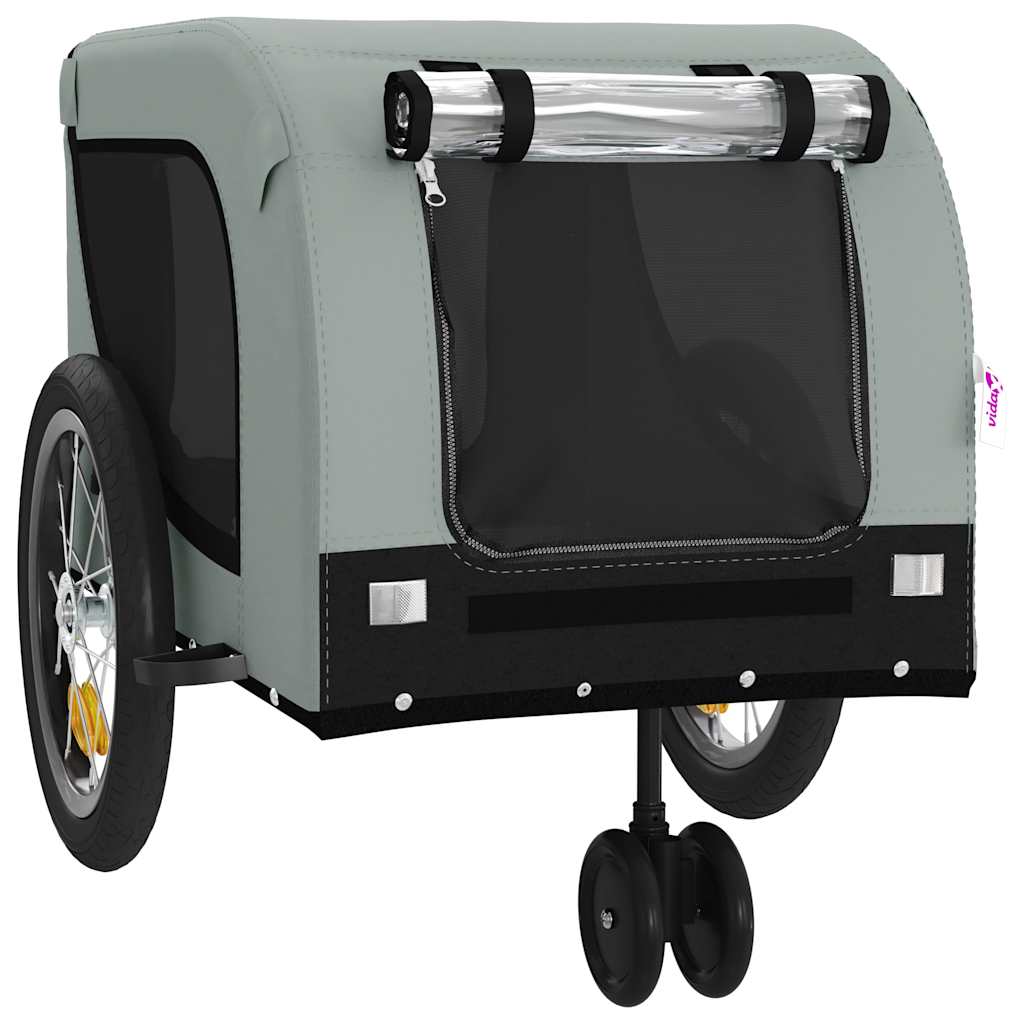 vidaXL Pet Bike Trailer Grey and Black Oxford Fabric and Iron 4
