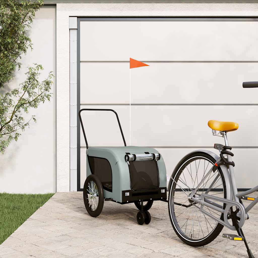 vidaXL Pet Bike Trailer Grey and Black Oxford Fabric and Iron 1