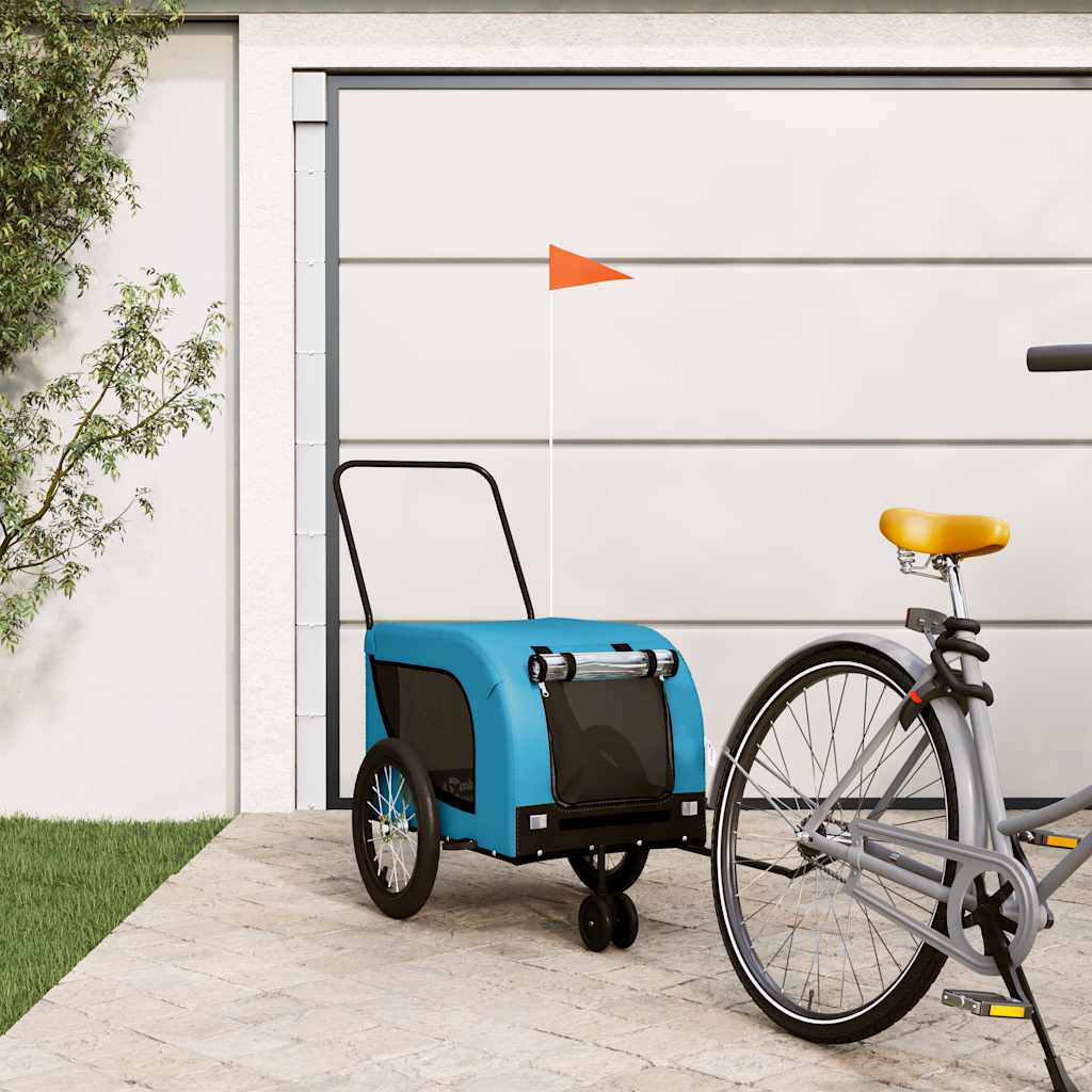 vidaXL Pet Bike Trailer Blue and Black Oxford Fabric and Iron 1