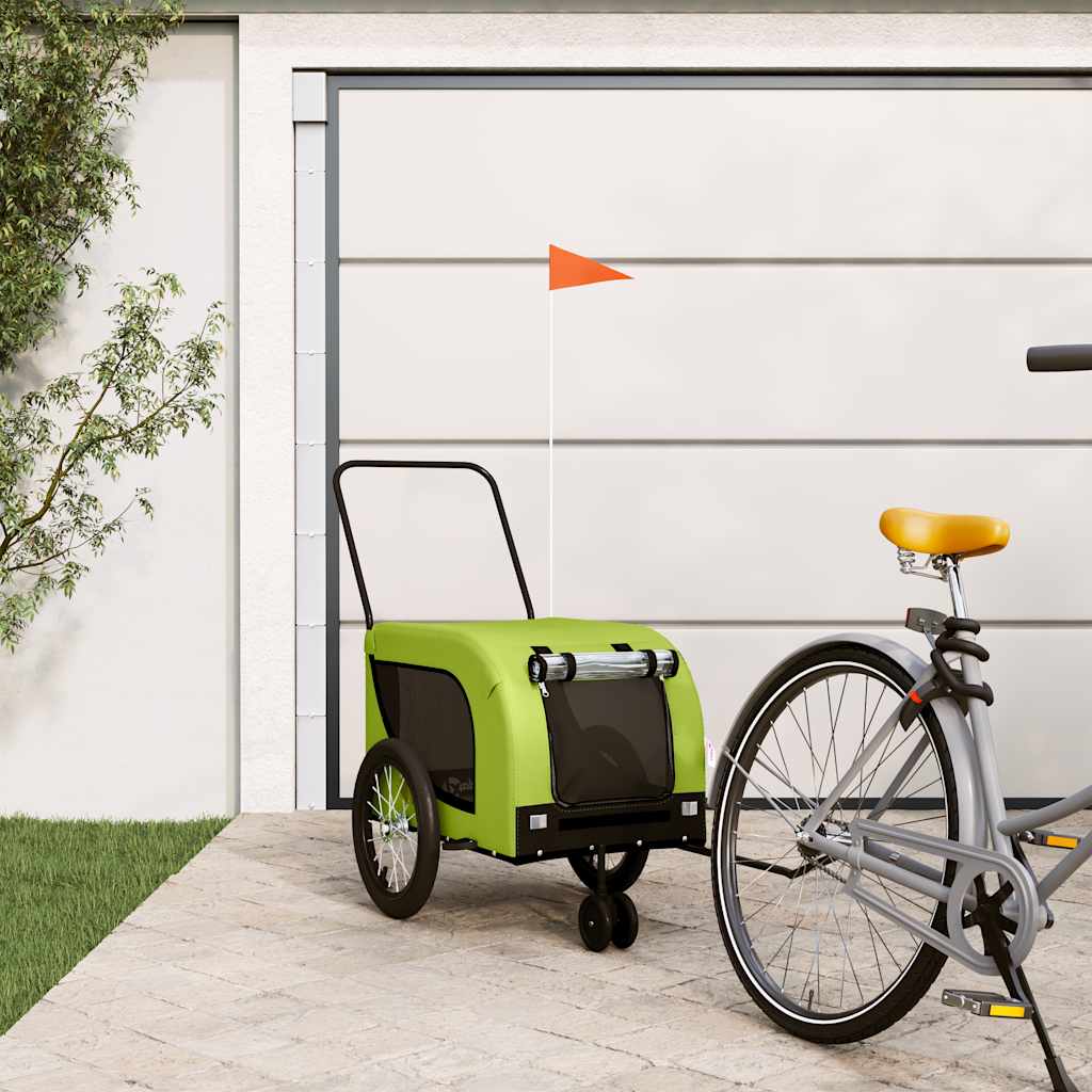 vidaXL Pet Bike Trailer | Green and Black | Oxford fabric, iron, PVC | Small 1