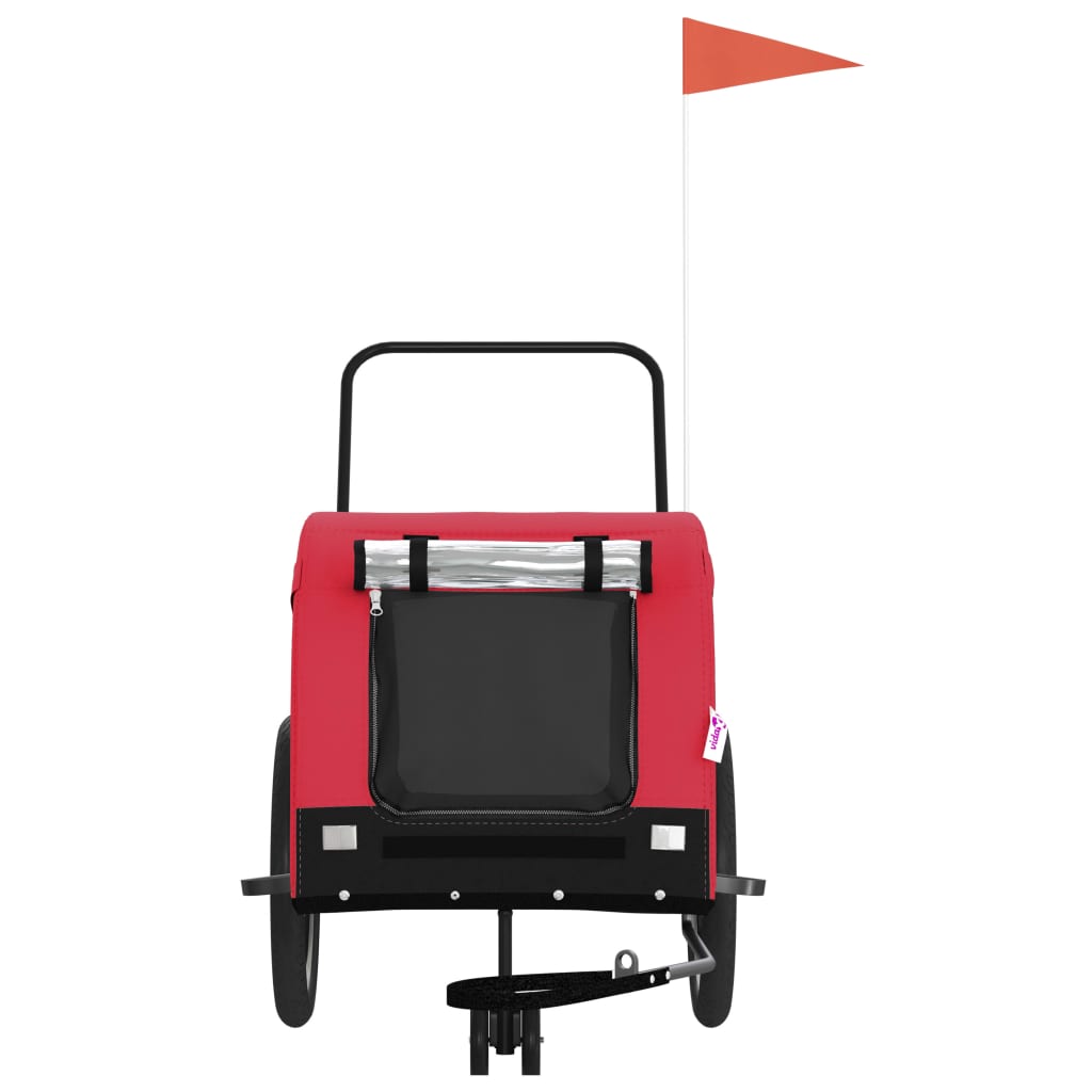 vidaXL Pet Bike Trailer Red and Black Oxford Fabric and Iron 3