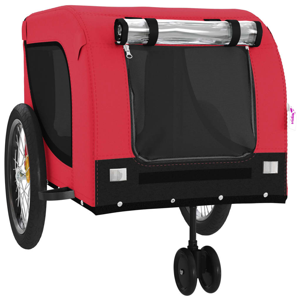 vidaXL Pet Bike Trailer Red and Black Oxford Fabric and Iron 4