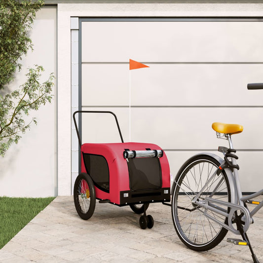 vidaXL Pet Bike Trailer Red and Black Oxford Fabric and Iron 1