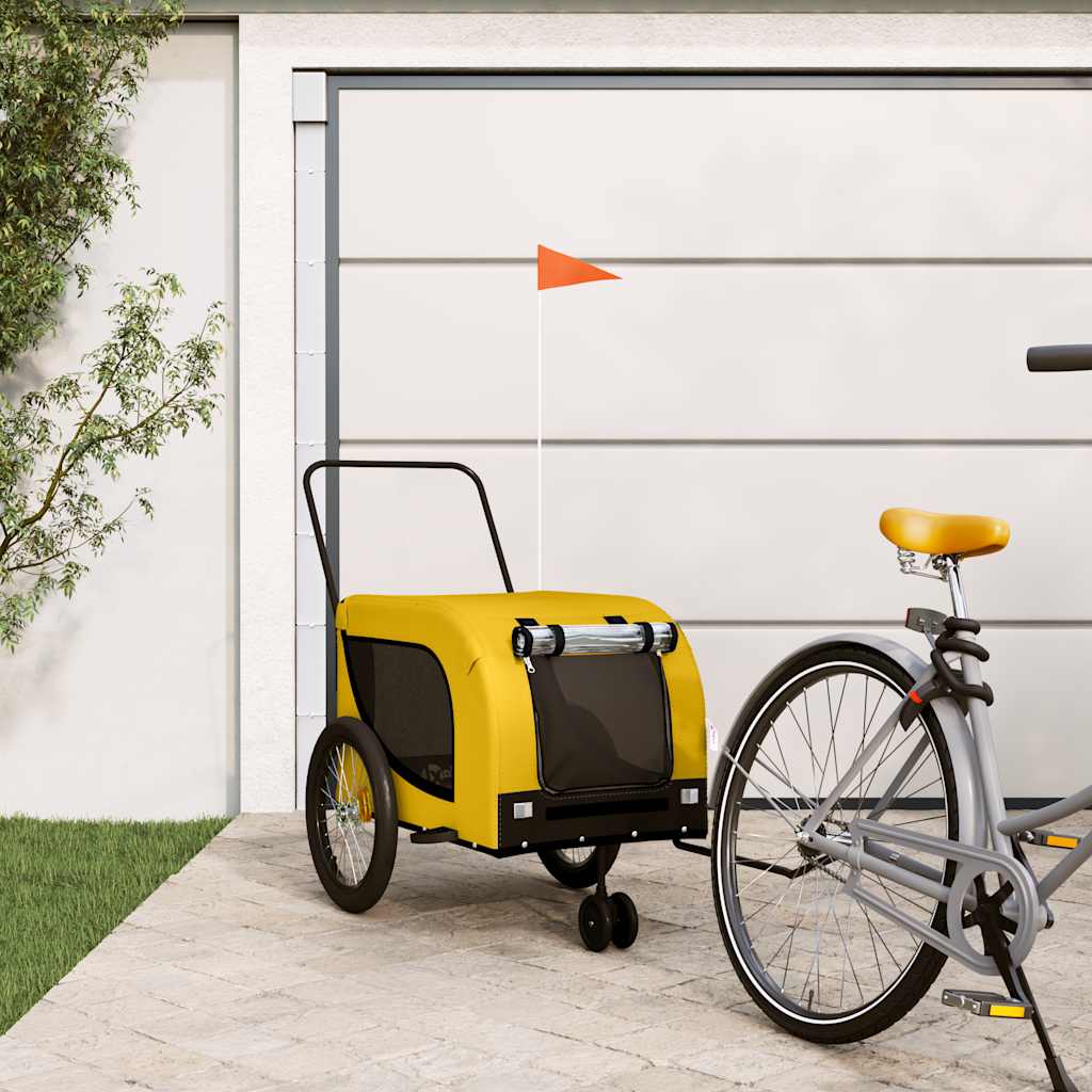 vidaXL Pet Bike Trailer Yellow and Black Oxford Fabric and Iron 1