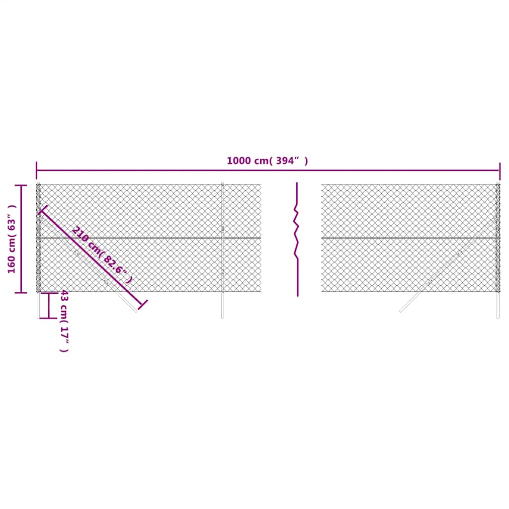vidaXL Chain Link Fence Green 1.6x10 m 6