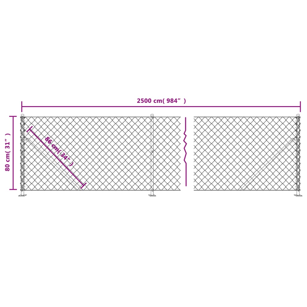 vidaXL Chain Link Fence with Flange Green 0.8x25 m 6