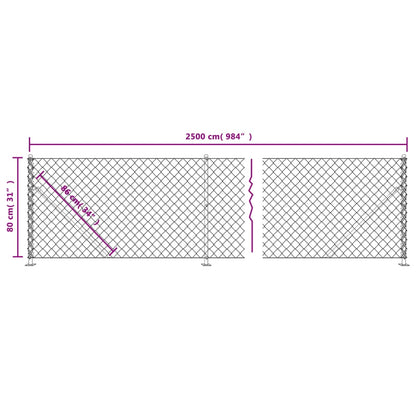vidaXL Chain Link Fence with Flange Green 0.8x25 m 6