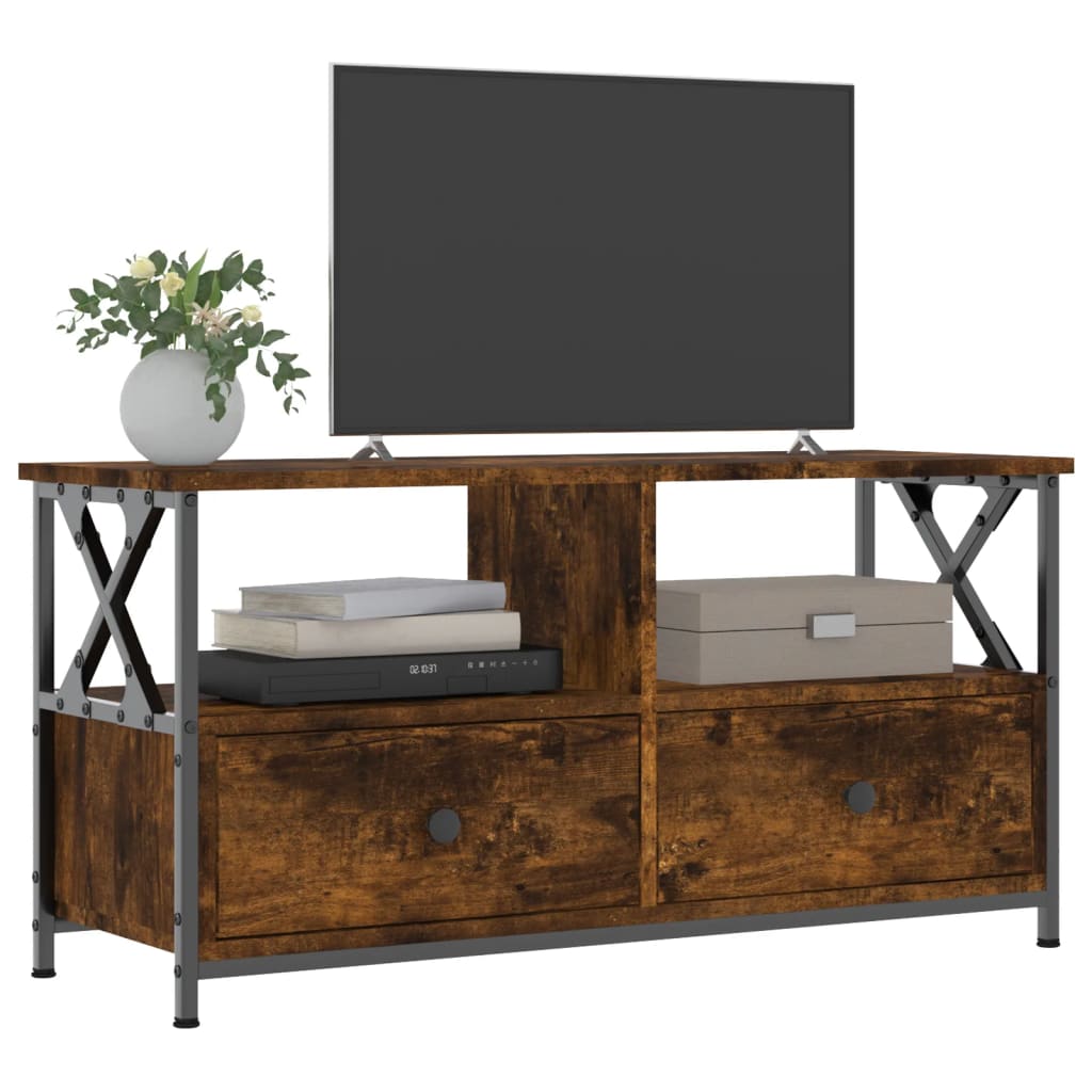 TV Cabinet 102x33x45 cm Engineered Wood&Iron Smoked oak