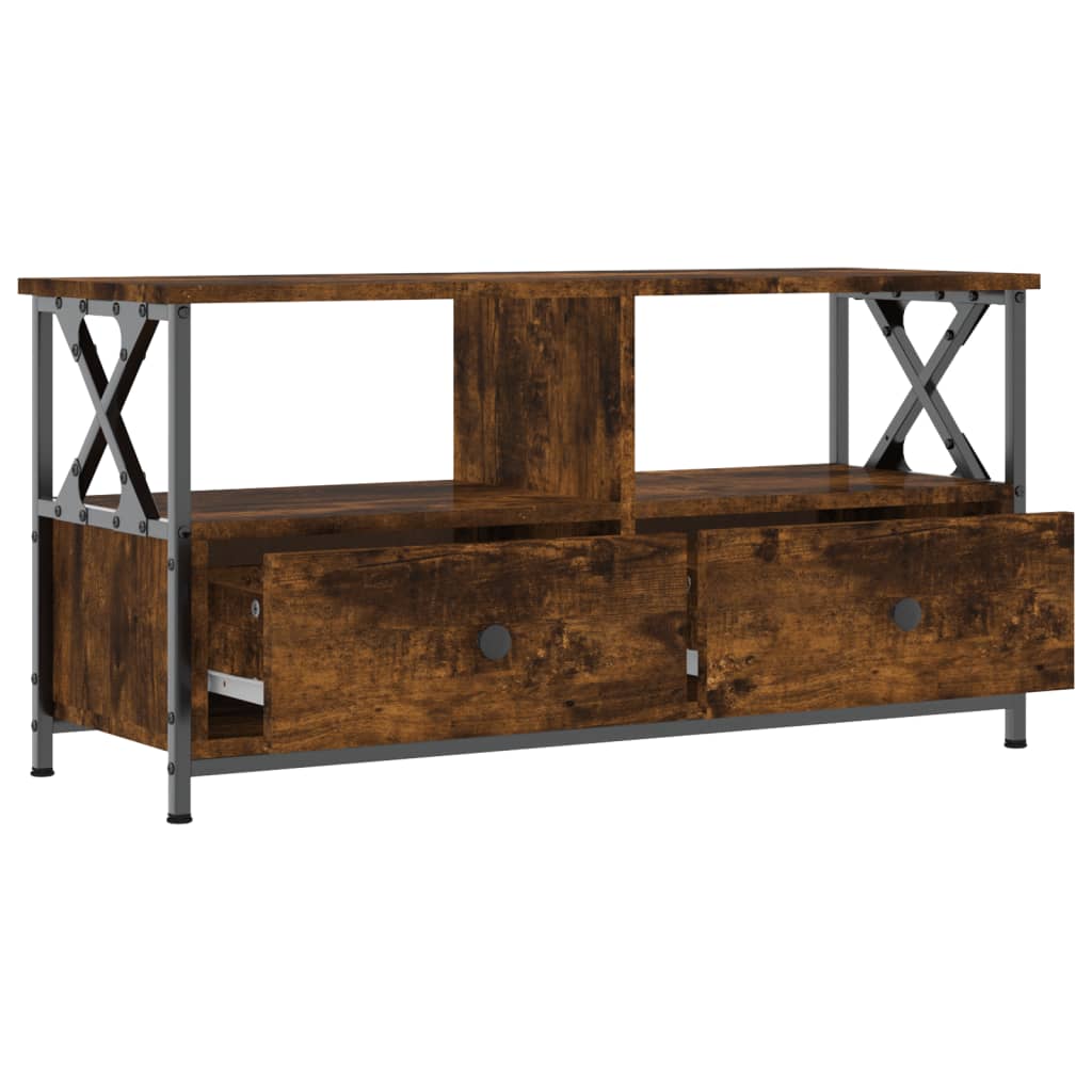 vidaXL TV Cabinet Smoked Oak 90x33x45 cm Engineered Wood&Iron 4