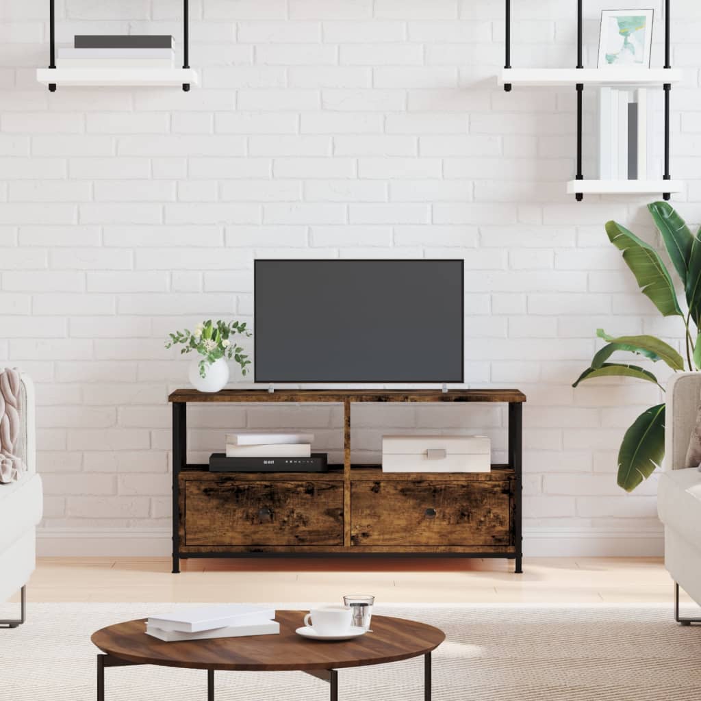 vidaXL TV Cabinet Smoked Oak 90x33x45 cm Engineered Wood&Iron 1