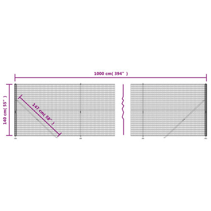 vidaXL Wire Mesh Fence with Flange Green 1.4x10 m 6