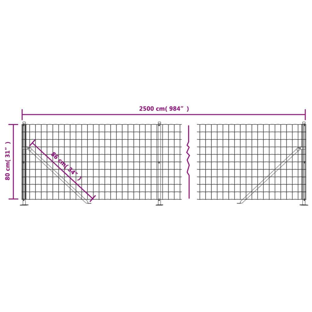 vidaXL Wire Mesh Fence with Flange Green 0.8x25 m 6