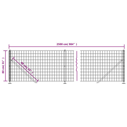 vidaXL Wire Mesh Fence with Flange Green 0.8x25 m 6