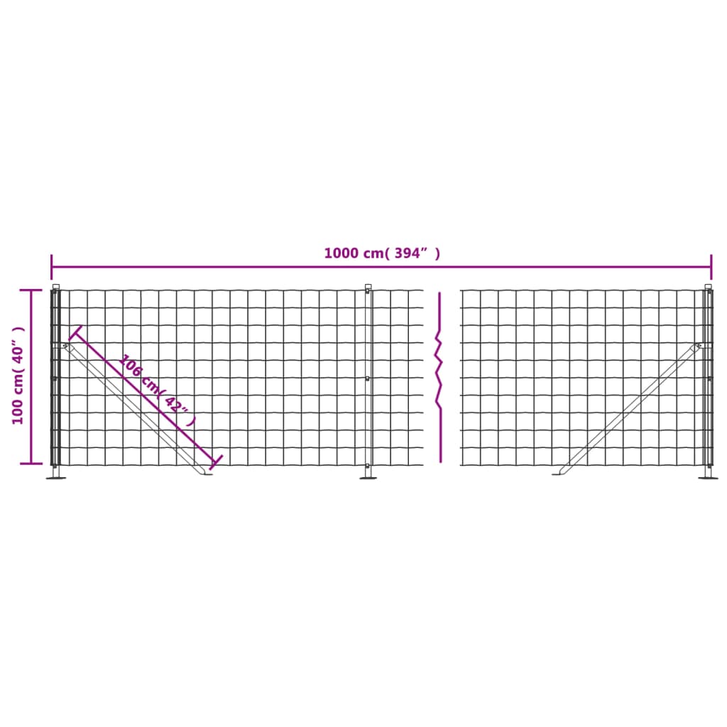 vidaXL Wire Mesh Fence with Flange Green 1x10 m 6