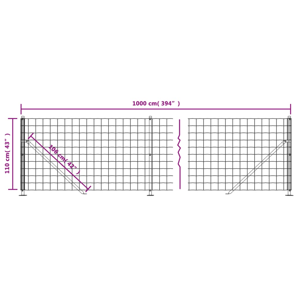 vidaXL Wire Mesh Fence with Flange Green 1.1x10 m 6