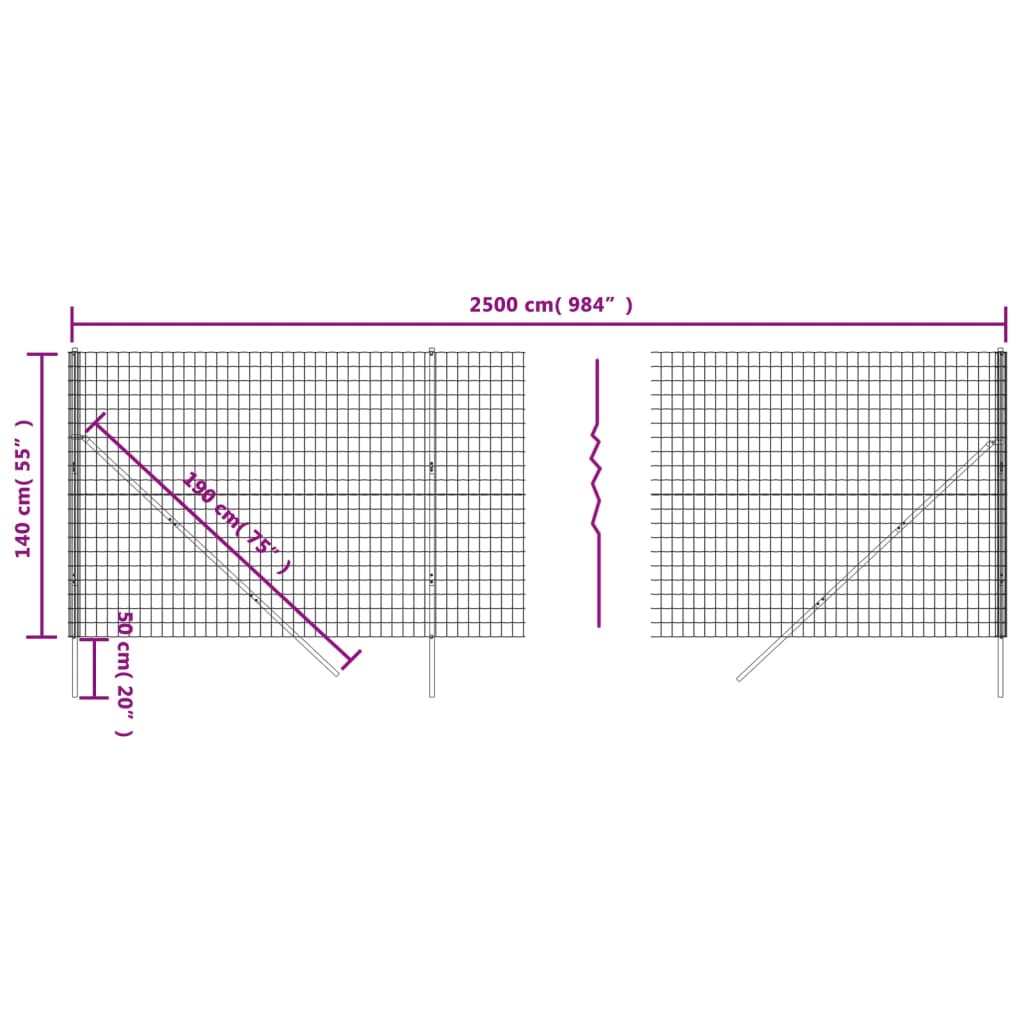Wire Mesh Fence Galvanised Steel Anthracite 1.4 m 25 m