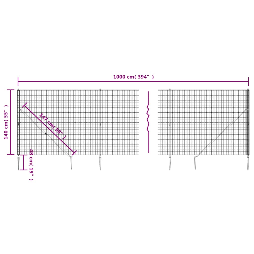 Wire Mesh Fence with Spike Anchors Anthracite 1.4 m 10 m