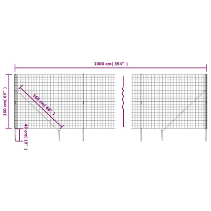 vidaXL Wire Mesh Fence with Spike Anchors Anthracite 1.6x10 m 6