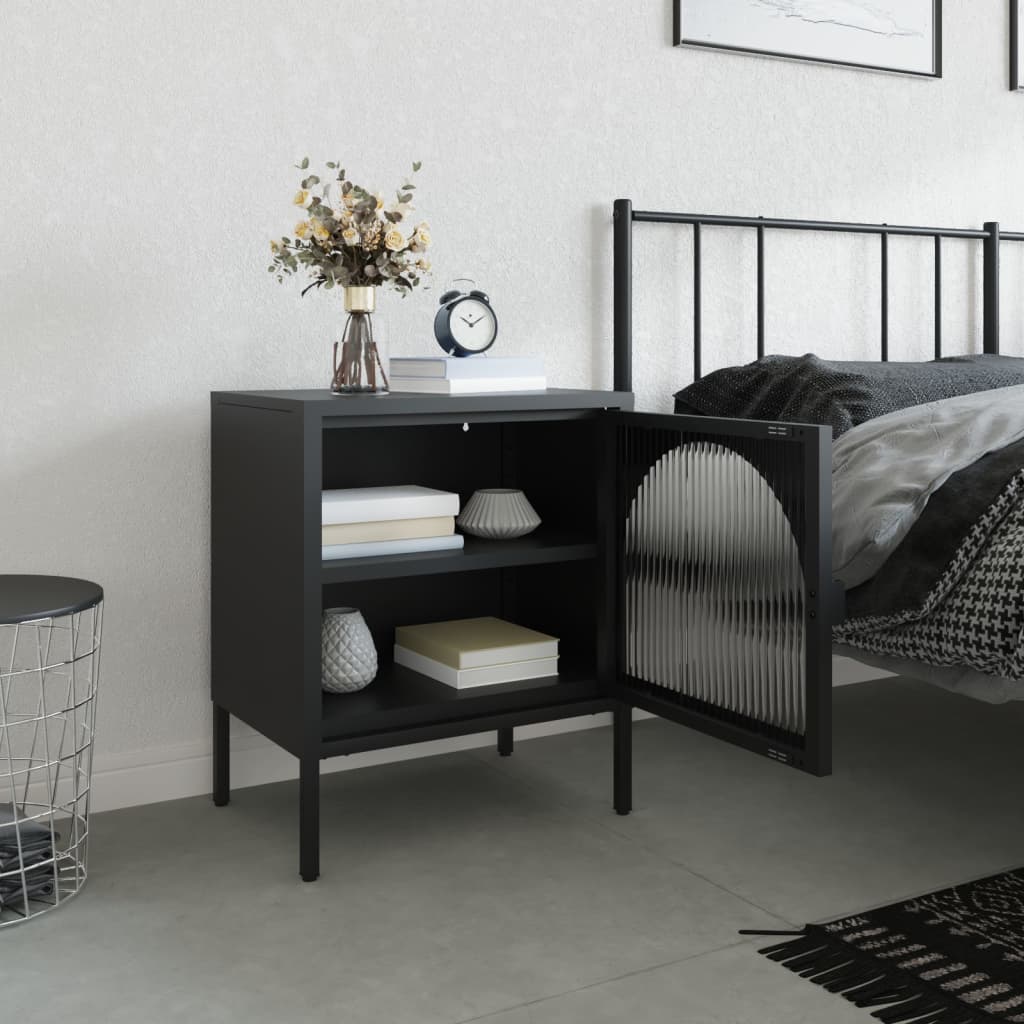 vidaXL Nightstand Black 50x35x60 cm Glass and Steel 3